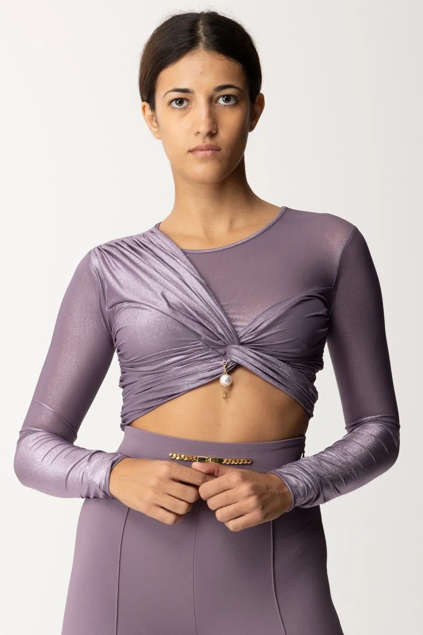 Maglia crop in maglina laminata CANDY VIOLET