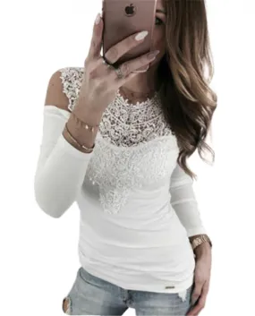 Maglietta da donna con camicetta a maniche lunghe alla moda Scava fuori la spalla