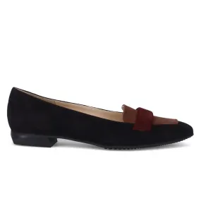 Scarpa da donna Brunate in camoscio nero e marrone  con tacco basso