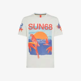 T-SHIRT ALL OVER PRINT S/S BIANCO PANNA/ARANCIO